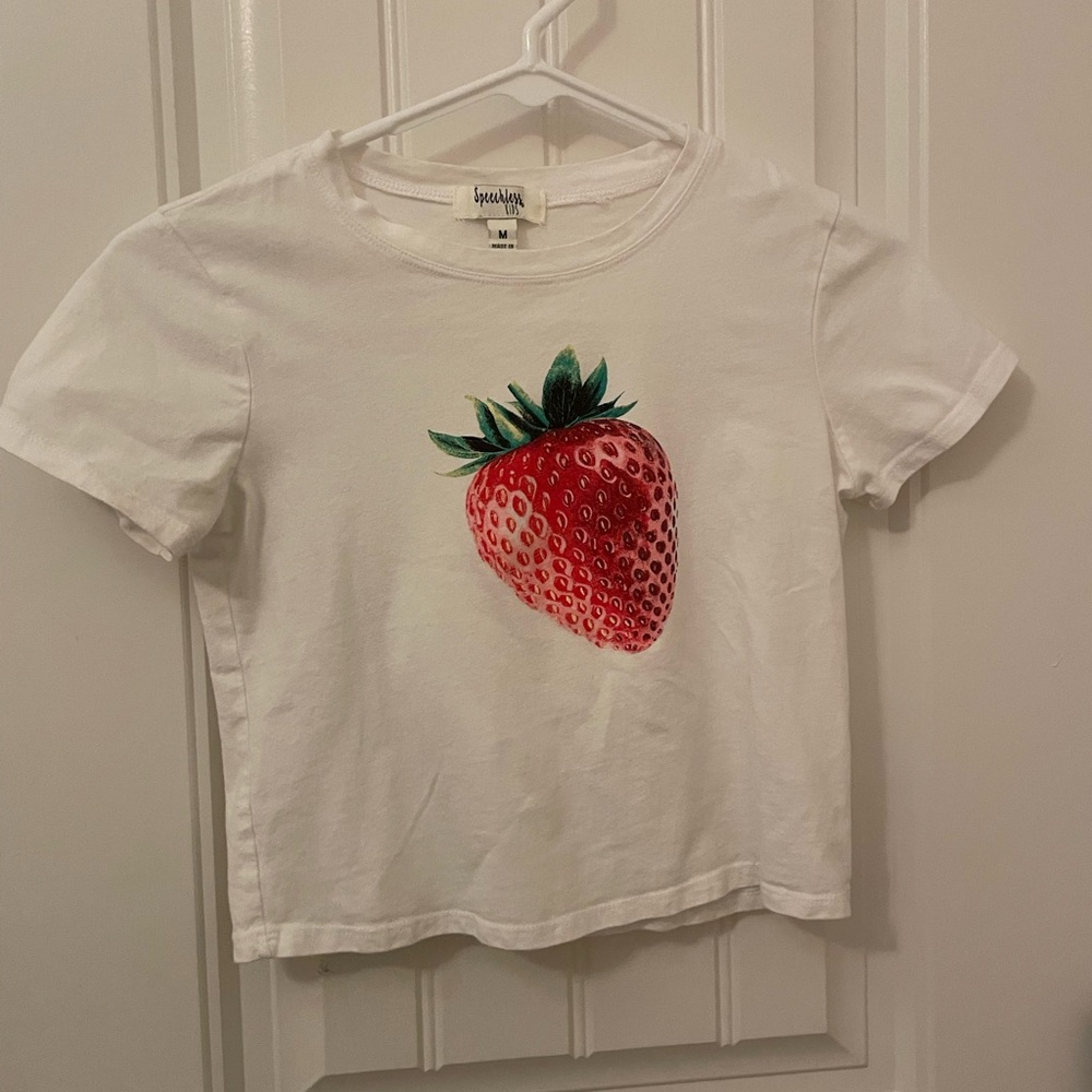 White Kids T-Shirt with Strawberry Graphic